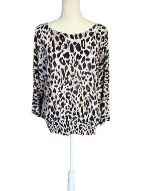 Isabella Rodriguez women's leopard print blouse elasticized smocked waist large